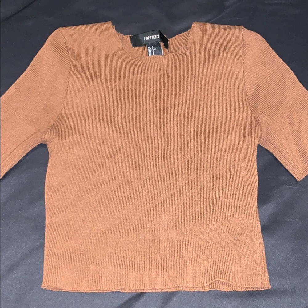 Brown ribbed crop top